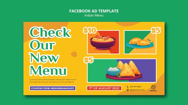 PSD gratuit modèle de menu indien design plat