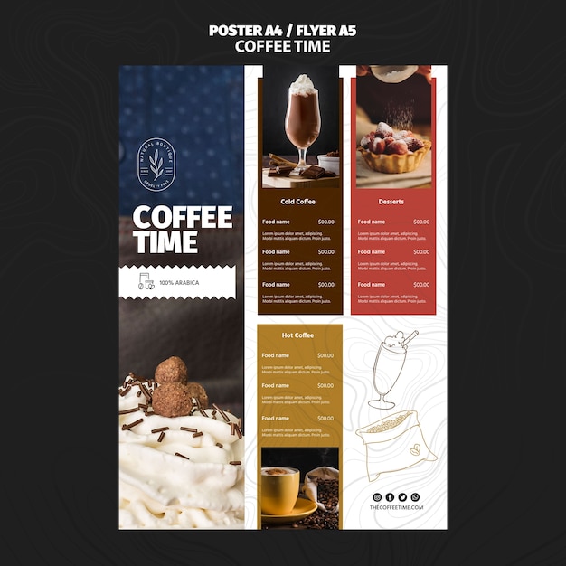 Modèle de menu de restaurant de temps de café