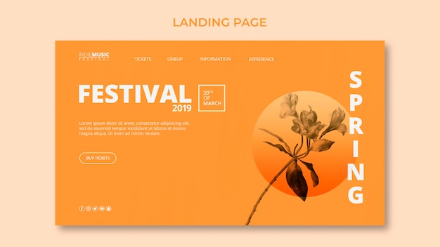 PSD gratuit modèle de page d&#39;atterrissage avec le concept de festival de printemps