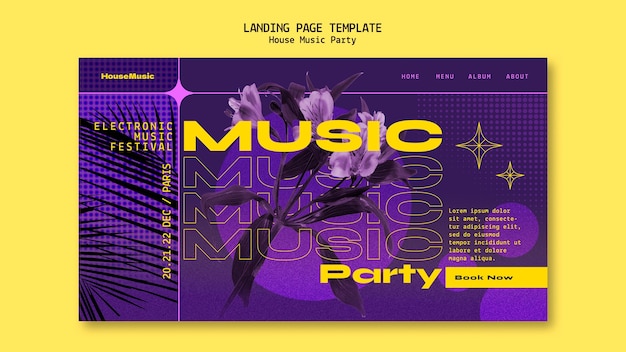 PSD gratuit modèle de page d'atterrissage de la fête de la musique house