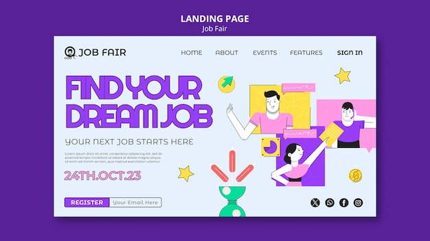 PSD gratuit modèle de page d'atterrissage de foire à l'emploi flat design