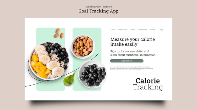 PSD gratuit modèle de page de destination de l'application de suivi des objectifs