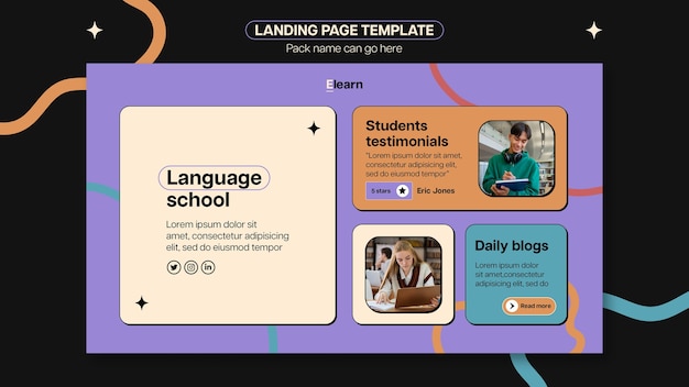 PSD gratuit modèle de page de destination d'apprentissage des langues au design plat