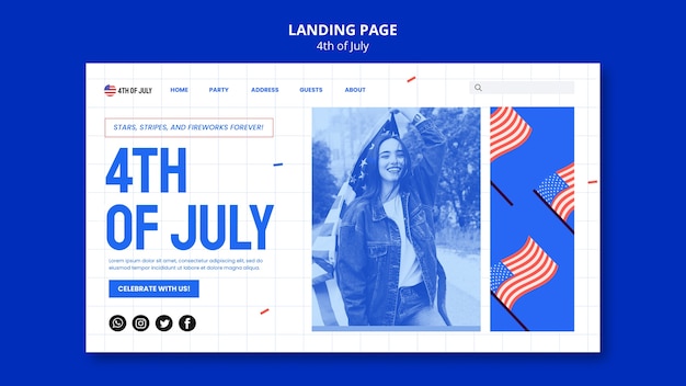 PSD gratuit modèle de page de destination de la célébration du 4 juillet