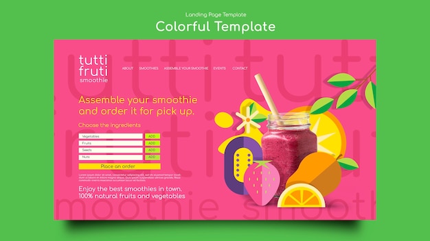PSD gratuit modèle de page de destination colorée de nourriture de conception plate
