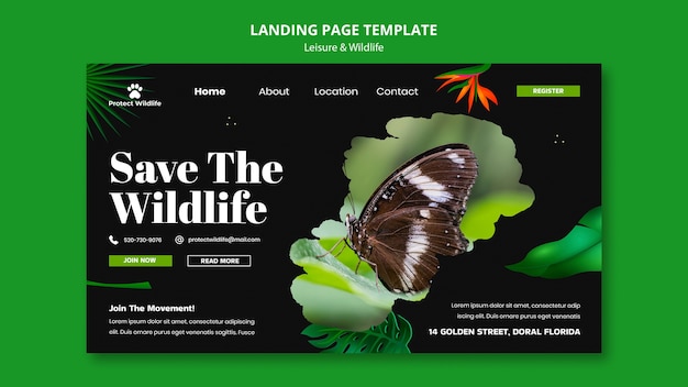 PSD gratuit modèle de page de destination de conception de loisirs et de la faune