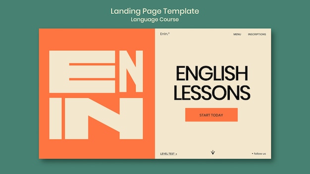 PSD gratuit modèle de page de destination des cours d'anglais dans un style rétro