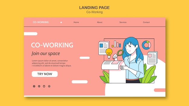 PSD gratuit modèle de page de destination de coworking