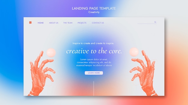 PSD gratuit modèle de page de destination de créativité avec un style de dégradé subtil
