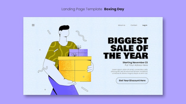 PSD gratuit modèle de page de destination du jour de boxe dessiné à la main