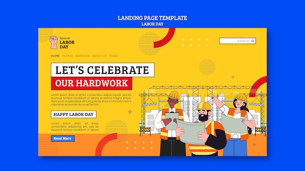 PSD gratuit modèle de page de destination de la fête du travail design plat