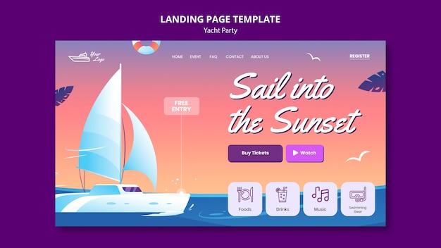 PSD gratuit modèle de page de destination de fête de yacht