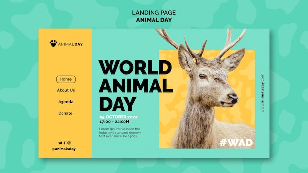 PSD gratuit modèle de page de destination de la journée mondiale des animaux design plat