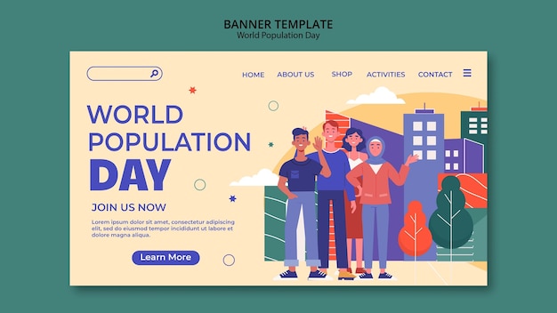 PSD gratuit modèle de page de destination de la journée mondiale de la population