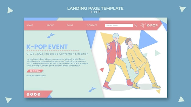 PSD gratuit modèle de page de destination k-pop illustré