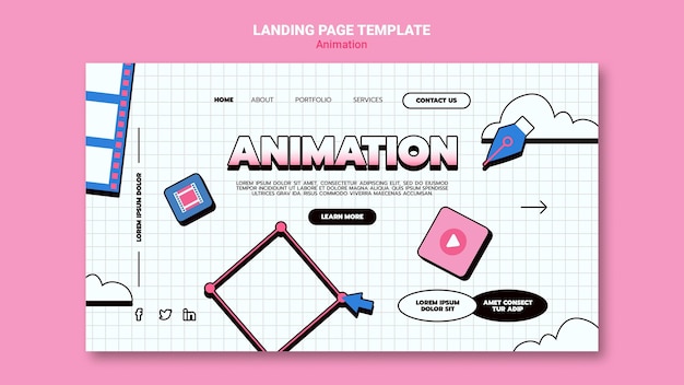 PSD gratuit modèle de page de destination pour l'animation par ordinateur