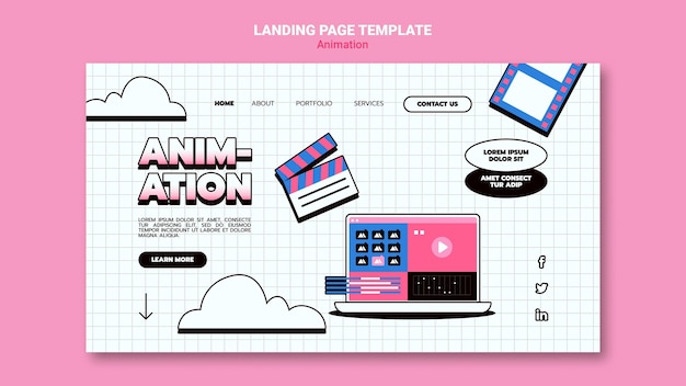 PSD gratuit modèle de page de destination pour l'animation par ordinateur