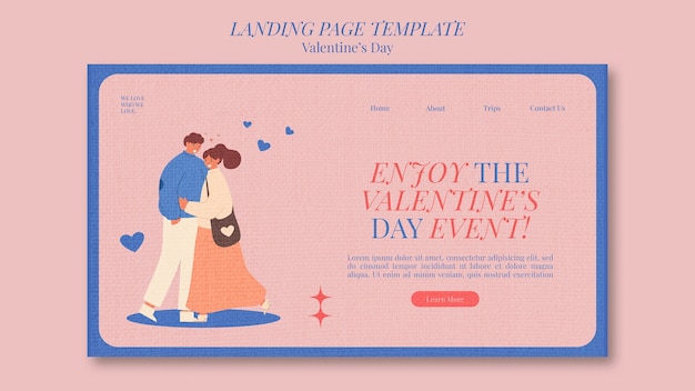 PSD gratuit modèle de page de destination pour la saint valentin de texture de papier