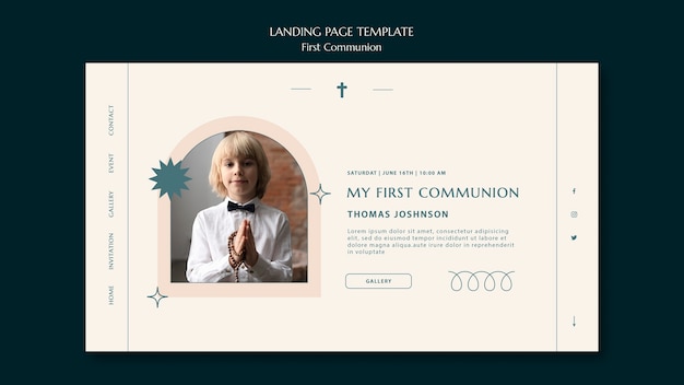 PSD gratuit modèle de page de destination de la première communion