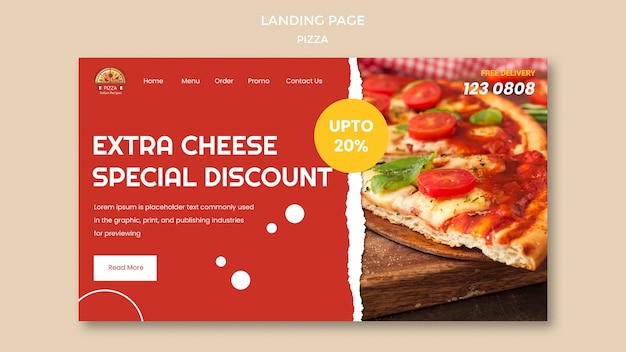 PSD gratuit modèle de page de destination de restaurant de pizza