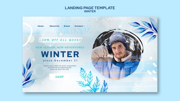 PSD gratuit modèle de page de destination de la saison d'hiver