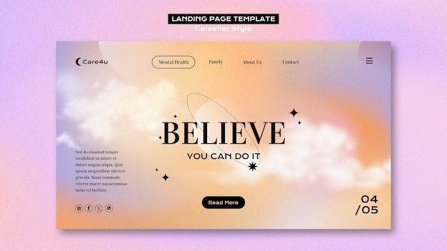 PSD gratuit modèle de page de destination de style céleste