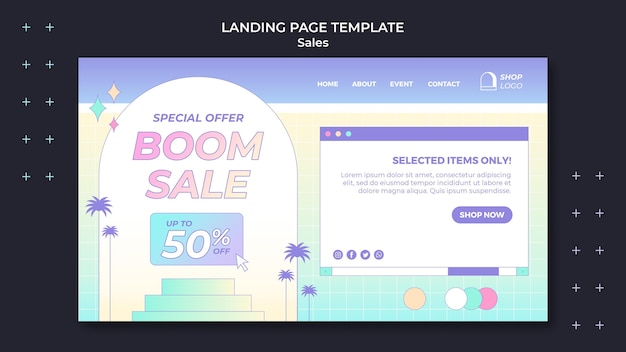 PSD gratuit modèle de page de destination de vente rétro