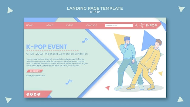 PSD gratuit modèle de page web k-pop illustré