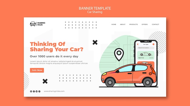 PSD gratuit modèle de partage de voiture design plat