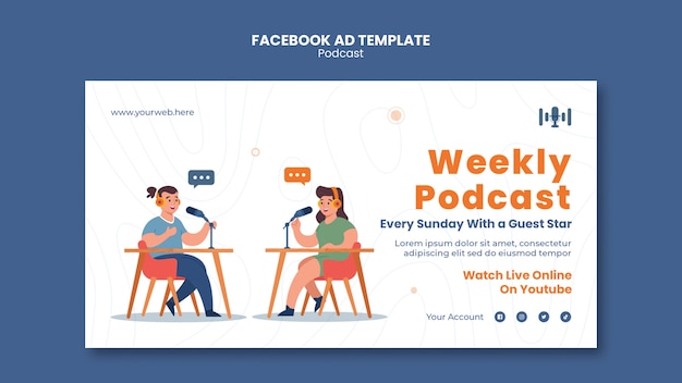 PSD gratuit modèle de podcast design plat sur air facebook