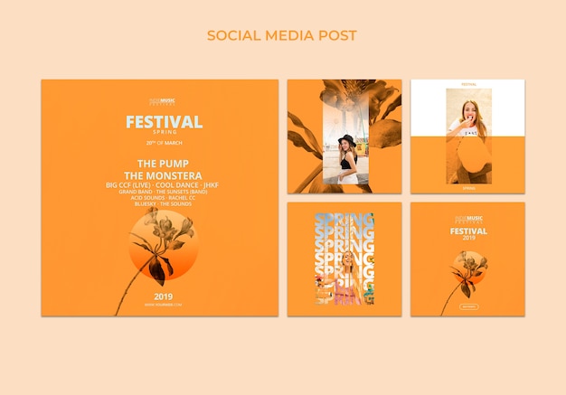 PSD gratuit modèle de poteau carré avec concept de festival de printemps