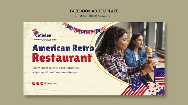 PSD gratuit modèle de promotion de médias sociaux pour un restaurant américain rétro