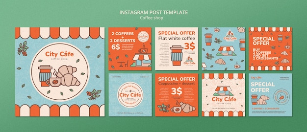 PSD gratuit modèle de publications instagram de café