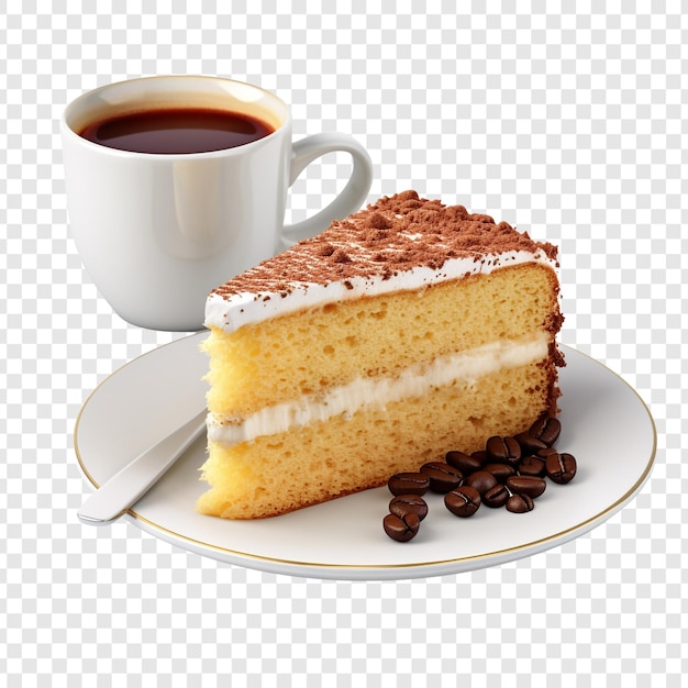 PSD gratuit un morceau de gâteau éponge avec une tasse de café isolé sur fond transparent