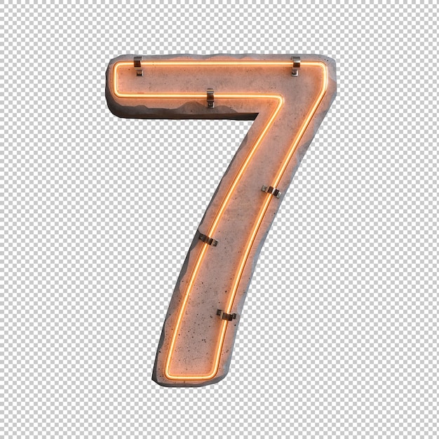PSD gratuit néon en béton numéro 7 sur fond transparent