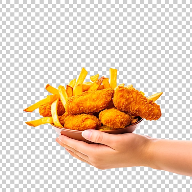 PSD gratuit des nuggets de poulet frits et des frites sur un fond transparent