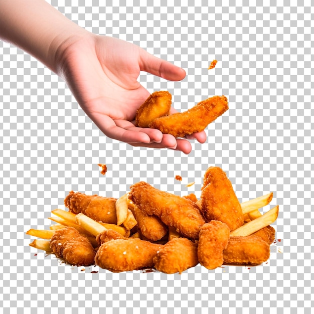 PSD gratuit des nuggets de poulet frits et des frites sur un fond transparent