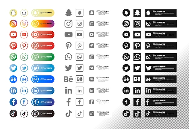 Pack d'icônes de médias sociaux sur une surface transparente