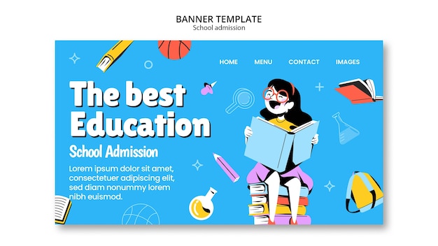 PSD gratuit page de destination d'admission à l'école dessinée à la main