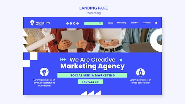 PSD gratuit page de destination de l'agence marketing