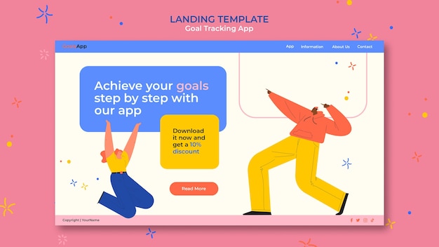 PSD gratuit page de destination de l'application de suivi des objectifs de conception plate