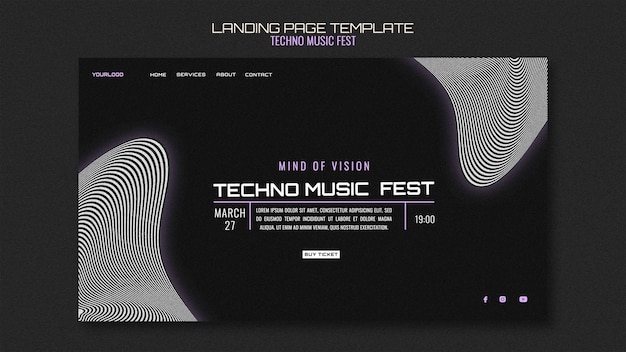 PSD gratuit page de destination du festival de musique techno