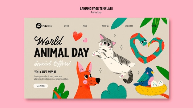 PSD gratuit page de destination de la fête des animaux