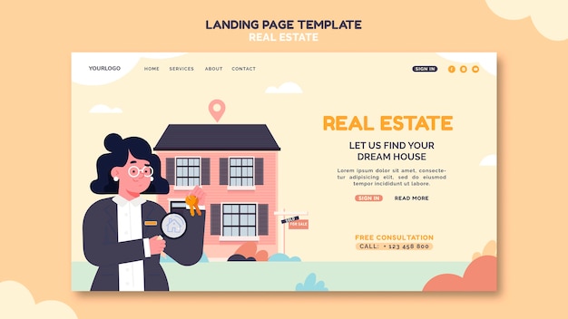 PSD gratuit page de destination immobilière illustrée