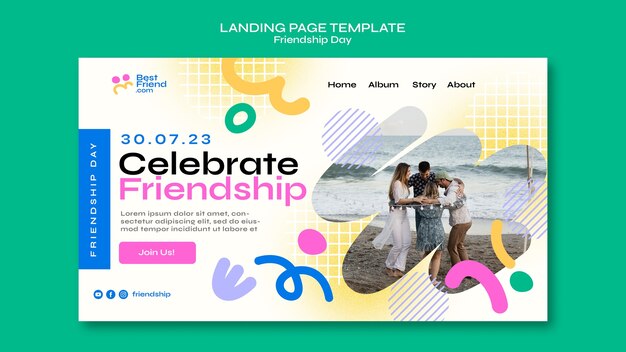 PSD gratuit page de destination de la journée de l'amitié design plat
