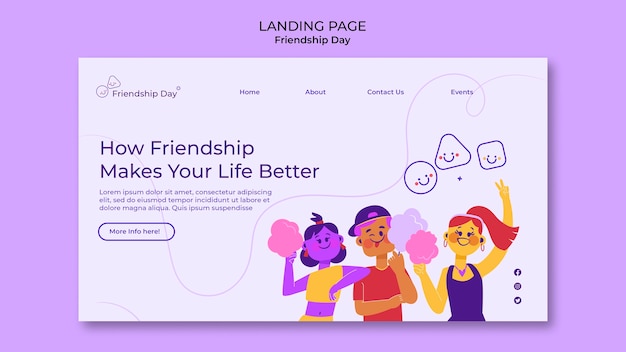 PSD gratuit page de destination de la journée de l'amitié design plat