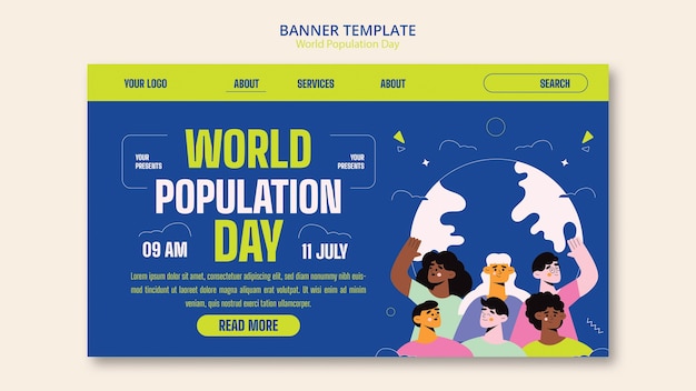 PSD gratuit page de destination de la journée mondiale de la population au design plat