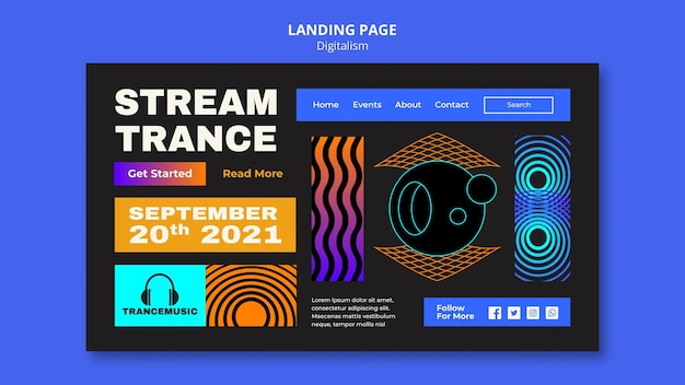 PSD gratuit page de destination pour le festival de musique trance 2021