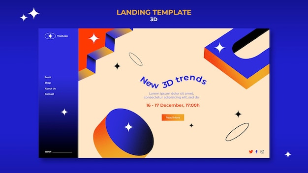 PSD gratuit page de destination pour les tendances 3d