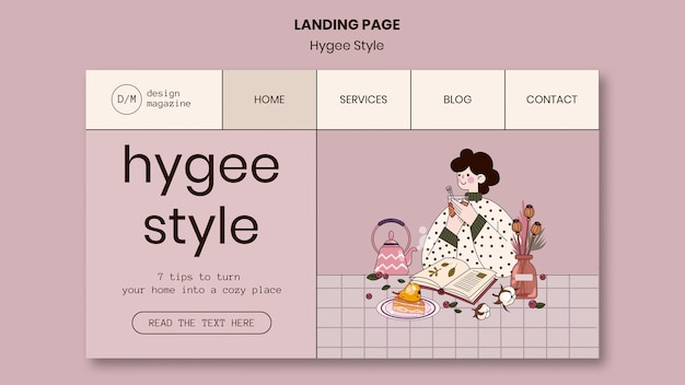 PSD gratuit page de destination de style hygge